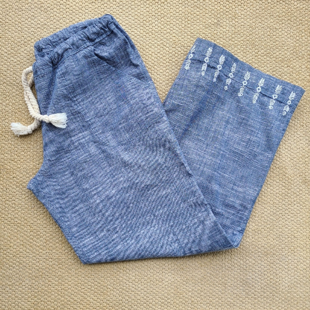 Abrazo Style:‎ Lightweight Embroidered Chambray Drawstring Pants
